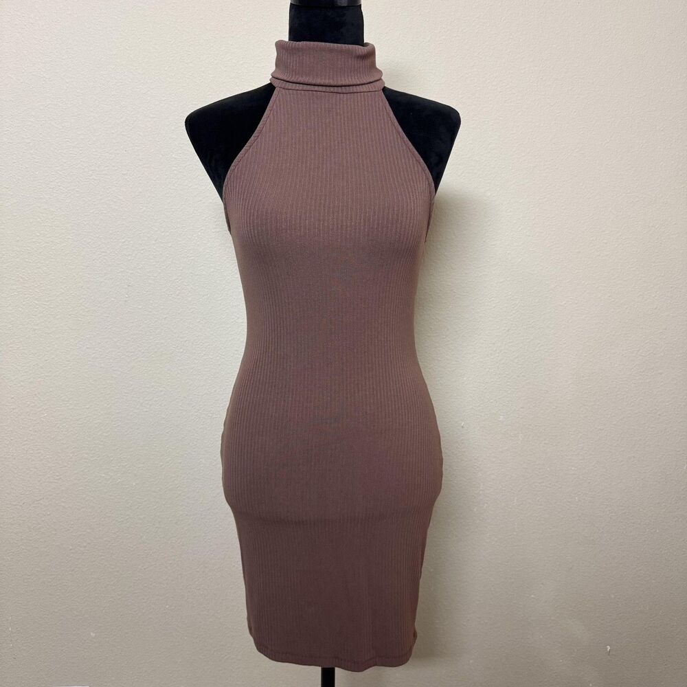 Princess Polly Dress Womens Size 6 Brown Ribbed Halter Turtleneck Bodycon Mini